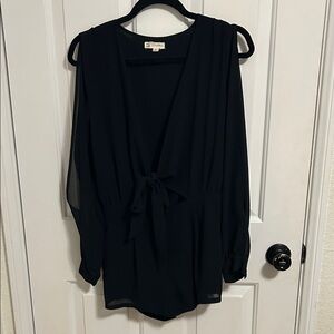 Cotton Candy Chic Black Blouse with Bow Accent